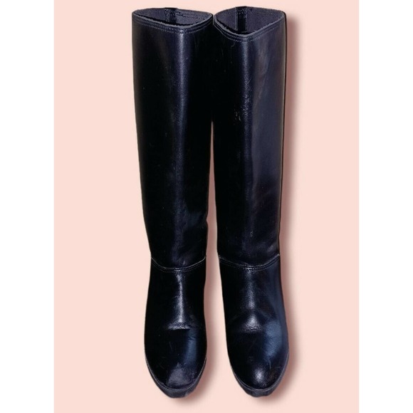 Lands End Womens Knee High Riding Boots Black Leather Stretch Pull On 6 1/2B - Picture 4 of 6